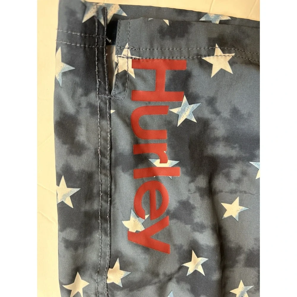 Hurley Men's Swim Trunks Small Blue Star Print Tie Dye Mesh‎ Lined Drawstring